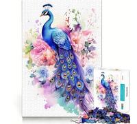 Puzzle Aquarelle Florale Paon pour Adolescents, 1000 pièces, pour stimuler la mémoire, se détendre et s'amuser (50x75cm), Cadeau Exquis