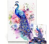Puzzle Aquarelle Florale Paon pour Adolescents, 1000 pièces, pour stimuler la mémoire, se détendre et s'amuser (50x75cm), Cadeau Exquis