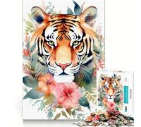 Puzzle Aquarelle Florale Tigre 1000 pièces pour Adolescents, Jouet Pure Logic, Silencieux, Calme, aux découpes nettes, décoration Murale 38x52cm