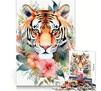 Puzzle Aquarelle Florale Tigre 1000 pièces pour Adolescents, Jouet Pure Logic, Silencieux, Calme, aux découpes nettes, décoration Murale 38x52cm
