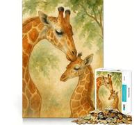Puzzle Aquarelle Girafe Maman et Bébé 1000 pièces Jeu de Concentration Découpe de précision Bords Lisses Activité captivante pour des soirées tranquilles (50x75cm)