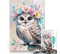 Puzzle Aquarelle Hibou à Couronne de Fleurs pour Adultes, 1000 pièces, pour renforcer la mémoire, activité à Domicile, Bords Nets, Cadeau Festif (50x75cm)