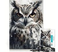 Puzzle Aquarelle La beauté du Hibou pour Adultes, 1000 pièces, Jeu de logique Robuste, Anti-Tension, Bords Transparents, Cadeau de qualité supérieure (38x26cm)