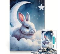 Puzzle Aquarelle Lapin Blanc endormi sur Nuages 1000 pièces pour Adolescents Jeu Intelligent Passe-Temps à la Maison Découpe précise Cadeau attentionné 38x26cm