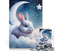 Puzzle Aquarelle Lapin Blanc endormi sur Nuages 1000 pièces pour Adolescents Jeu Intelligent Passe-Temps à la Maison Découpe précise Cadeau attentionné 38x26cm
