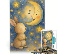 Puzzle Aquarelle Lapin Chantant et Lune 1000 pièces pour Adolescents, Jeu de réflexion, Plaisir partagé, Bords précis, Cadeau de Noël 38x26cm