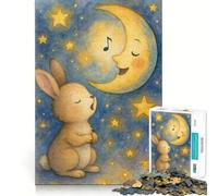 Puzzle Aquarelle Lapin Chantant et Lune 1000 Pièces pour Adultes Jeu d'exercice Mental et Anti-Stress Design élégant à Assembler Cadeau raffiné 38x52cm