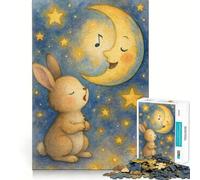 Puzzle Aquarelle Lapin Chantant et Lune pour Adolescents, 1000 pièces, Jouet de logique Robuste, Anti-Stress, Bords Transparents, Cadeau Classique 50x75cm