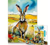 Puzzle Aquarelle Lièvre dans Un Champ 1000 pièces Jeu de réflexion Stimulant Fixation Solide Aucun Risque de pièces détachées Défi cérébral interactif pour la Maison (38x52cm)