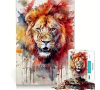 Puzzle Aquarelle Lion 1000 pièces pour Adultes Jeu de mémoire Amusant Assemblage sûr et Solide Activité familiale du Soir (50x75cm)