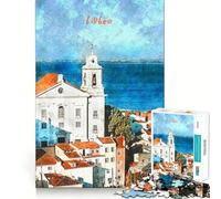 Puzzle Aquarelle Lisbonne 1000 pièces pour Adolescents Stimule l'esprit Ajustement Parfait Loisirs captivants pour des Moments de détente à la Maison (38x52cm)