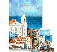 Puzzle Aquarelle Lisbonne Adolescents 1000 pièces,Jeu de mémoire,Verrouillage sûr,Pas de pièces détachées,Jeu de réflexion idéal pour Les Voyages (50x75cm)