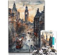 Puzzle Aquarelle Londres Big Ben 1000 pièces pour Adolescents, Jeux d'activités familiales stimulants, Jouet de Bricolage pour décoration Murale de la Maison (38x26cm)