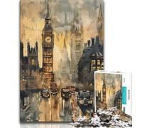 Puzzle Aquarelle Londres Big Ben 1000 pièces pour Adultes et Adolescents, Aide Le Cerveau à exercer des Jouets addictifs pour cultiver la Patience, Excellent Cadeau 38x26cm