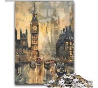 Puzzle Aquarelle Londres Big Ben pour Adultes 2000 pièces, Jeux éducatifs à Faire soi-même avec Affiche et fiche de Questions Assorties 14 Ans et Plus (70x100cm)