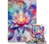 Puzzle Aquarelle Lotus Fleur Cosmique 1000 pièces pour Adolescents Découpe Uniforme Idée Cadeau de Noël Unique (38x26cm)