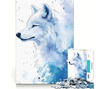 Puzzle Aquarelle Loup Blanc et Bleu pour Adolescents,1000 pièces,Jeu de mémoire Amusant,Surface Lisse sans bavures,Cadeau d'anniversaire,Casse-tête (50x75cm)