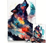 Puzzle Aquarelle Loup de Nuit,1000 pièces,Jeu de réflexion,pièces précises et sans Couture,activité Amusante en Famille Le Soir (38x26cm)