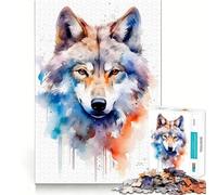 Puzzle Aquarelle Loup pour Adolescents 1000 pièces,Jeu de réflexion Amusant,Connexion Fluide et agréable,Une façon captivante de Passer Le Temps (50x75cm)