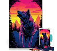 Puzzle Aquarelle Loup pour Adolescents 1000 pièces Jeu Stimulant l'esprit Pièces nettes et sans bavures Facile à Apprendre Plaisir en Famille (38x52cm)