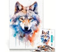 Puzzle Aquarelle Loup pour Adultes,1000 pièces,Jeu Stimulant l'esprit,pièces précises et sans Couture,activité relaxante à Faire en Groupe à l'intérieur (38x26cm)