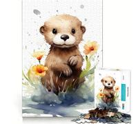 Puzzle Aquarelle Loutre 1000 pièces Jeu de Construction Focus Assemblage sûr et précis Jouet d'intérieur pour Les fêtes (38x52cm)
