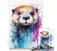 Puzzle Aquarelle Loutre de mer 1000 pièces Jeu de réflexion Stimulant Emboîtement Parfait Défi cérébral interactif pour la Maison (38x52cm)