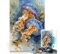 Puzzle Aquarelle méduse 1000 pièces,Jeu cognitif Amusant,découpe de Haute précision,Cadeau Unique pour soulager Le Stress (38x26cm)