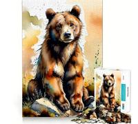 Puzzle Aquarelle Ours Brun 1000 Pièces Jeu de Concentration mentale Découpe de précision Bords Lisses Activité absorbante pour des soirées tranquilles (38x26cm)