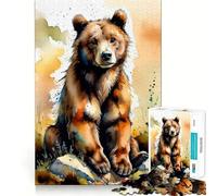 Puzzle Aquarelle Ours Brun 1000 pièces Jeu de développement cognitif Surface Lisse sans bavures Activité relaxante en Groupe à l'intérieur (50x75cm)