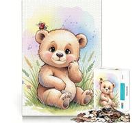Puzzle Aquarelle Ours en Peluche et Coccinelle,1000 pièces à reconstituer,Jeu Amusant et sans bavures,pièces nettes et découpées,Jeu Portable et idéal pour Les Voyages (50x75cm)