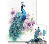 Puzzle Aquarelle Paon 1000 pièces Cadeau pour Adultes Amélioration de la mémoire Loisirs Découpe Nette Décoration Murale (50x75cm)