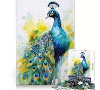 Puzzle Aquarelle Paon pour Adolescents 1000 pièces, Jeu de logique Fine, Doux et Relaxant, Bords Nets, Cadeau de qualité supérieure (38x52cm)