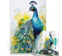 Puzzle Aquarelle Paon pour Adolescents 1000 pièces, Jeu de logique Fine, Doux et Relaxant, Bords Nets, Cadeau de qualité supérieure (38x52cm)