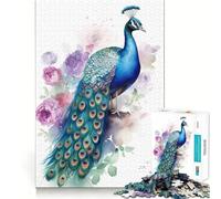 Puzzle Aquarelle Paon pour Adultes 1000 pièces, Jeu de logique et de Stimulation, Anti-anxiété, découpe précise, Cadeau élégant (50x75cm)