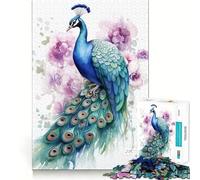 Puzzle Aquarelle Paon pour Adultes 1000 pièces, Jeu de logique Solide, Jeu apaisant, Bords Nets, Cadeau Artistique (50x75cm)