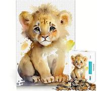 Puzzle Aquarelle Petit Lion 1000 pièces Jeu de Construction Focus Assemblage sûr et précis Jouet d'intérieur pour Les fêtes (38x26cm)