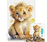 Puzzle Aquarelle Petit Lion 1000 pièces Jeu de mémoire Amusant Bords Lisses,Assemblage Parfait Une façon ludique d'occuper Les Heures vides (38x52cm)