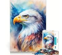 Puzzle Aquarelle Portrait d'aigle pour Adultes,1000 pièces,Jeu Stimulant l'esprit,Format Uniforme,pièces précises,idéal pour Les Voyages (38x26cm)
