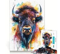 Puzzle Aquarelle Portrait de Bison pour Adultes,1000 pièces,Jeu de mémoire,Assemblage sécurisé et Solide,Jeu de Construction de Liens significatifs (50x75cm)
