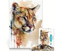 Puzzle Aquarelle Portrait de couguar,1000 pièces à reconstituer,Jeu Amusant et sans bavures,pièces nettes et découpées,Jeu Portable et idéal pour Les Voyages (50x75cm)