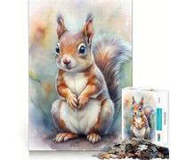 Puzzle Aquarelle Portrait d'écureuil 1000 pièces pour Adolescents Jeu Stimulant Mental Taille Uniforme Pièces précises Activité Amusante en Famille Le Soir (38x52cm)