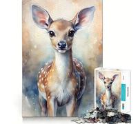 Puzzle Aquarelle Portrait d'un Faon pour Adultes,1000 pièces,Jeu Stimulant l'esprit,Format Uniforme,pièces précises,idéal pour Les Voyages (38x26cm)