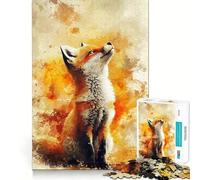 Puzzle Aquarelle Renard regardant vers Le Haut 1000 pièces Jeu de Concentration Découpe de précision Bords Lisses Activité absorbante pour des soirées tranquilles (38x26cm)