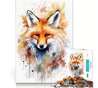 Puzzle Aquarelle Renard Roux, 1000 pièces, pour Adultes améliore la mémoire, détend l'esprit, Bords Nets, Cadeau élégant (50x75cm)