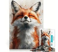 Puzzle Aquarelle Renard Souriant pour Adolescents 1000 Pièces Jeu de Logique Mentale Anti-Stress Découpe Ferme Cadeau de Noël 38x52cm