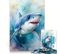 Puzzle Aquarelle représentant Un bébé Requin,1000 pièces,Jeu de mémoire,Assemblage sécurisé et Solide,pour Adultes,favorisant Le développement des Liens (50x75cm)