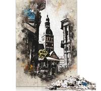 Puzzle Aquarelle Riga Lettonie 1000 pièces pour Adultes, Jeux et Jouets, Cadeau, 1000 pièces (75 x 50 cm)