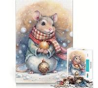 Puzzle Aquarelle Souris avec décorations de Noël 1000 pièces Jeu de mémorisation mentale Découpe de Haute précision Activité Manuelle Défi cérébral interactif pour la Maison (38x52cm)