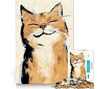 Puzzle Aquarelle Sumi-e Chat Souriant 1000 pièces pour Adolescents Jeu de réflexion Intelligent Amusant et paisible Découpe précise Cadeau de Noël 38x52cm